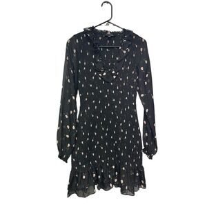 Intermix Dark Romance Black Rosebud Smocked Silk Blend Mini Dress Size S
